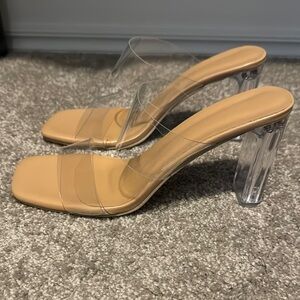 Transparent Tan Heeled Sandals